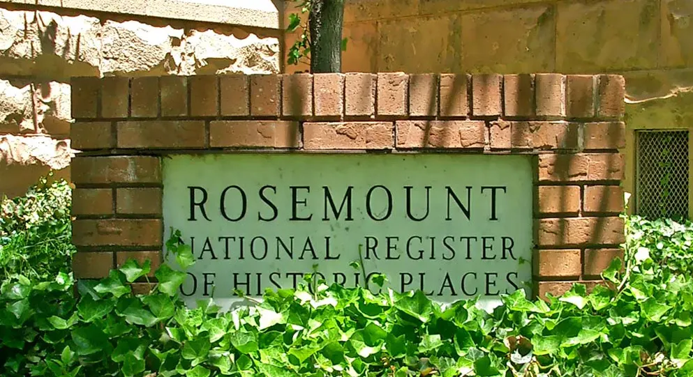 Stone marker reading Rosemount, National Register of Historic Places